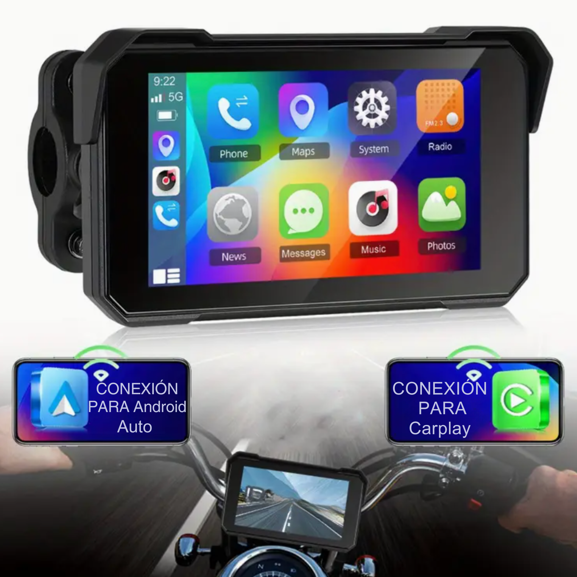 Radio con Pantalla Táctil para Moto – CarPlay y Android Auto Inalámbrico